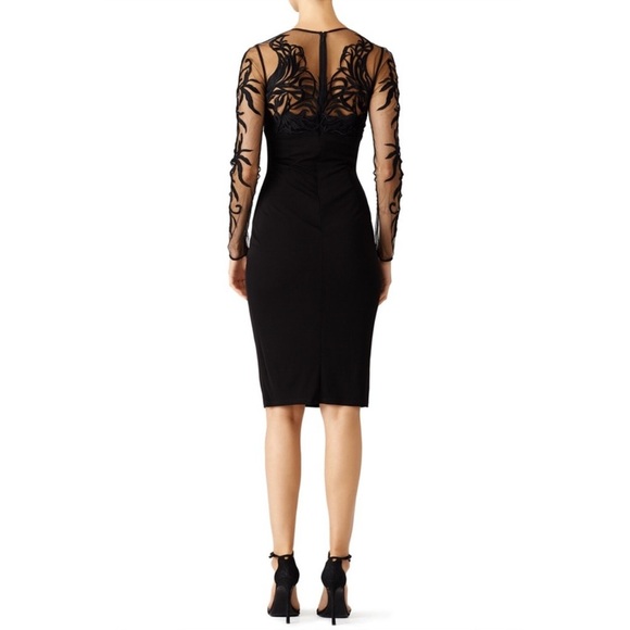 DAVID MEISTER • Black Garden Mesh Sheath Long Sleeve Dress - Picture 3 of 4